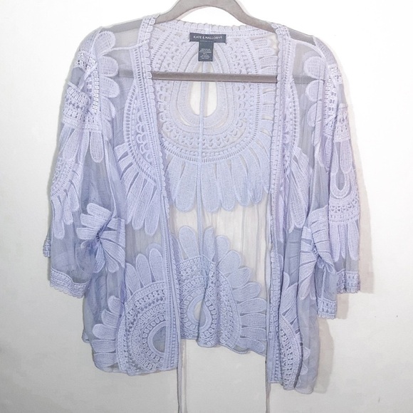 3/$25 🙌🏼 Kate & Mallory Lace Floral Kimono Tie Front Cardigan Top M/L - Picture 2 of 7